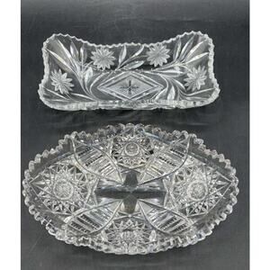 VTG Violetta Lead Crystal Bowl & Libbey Cut Glass Oval Serving Dish Starburst
